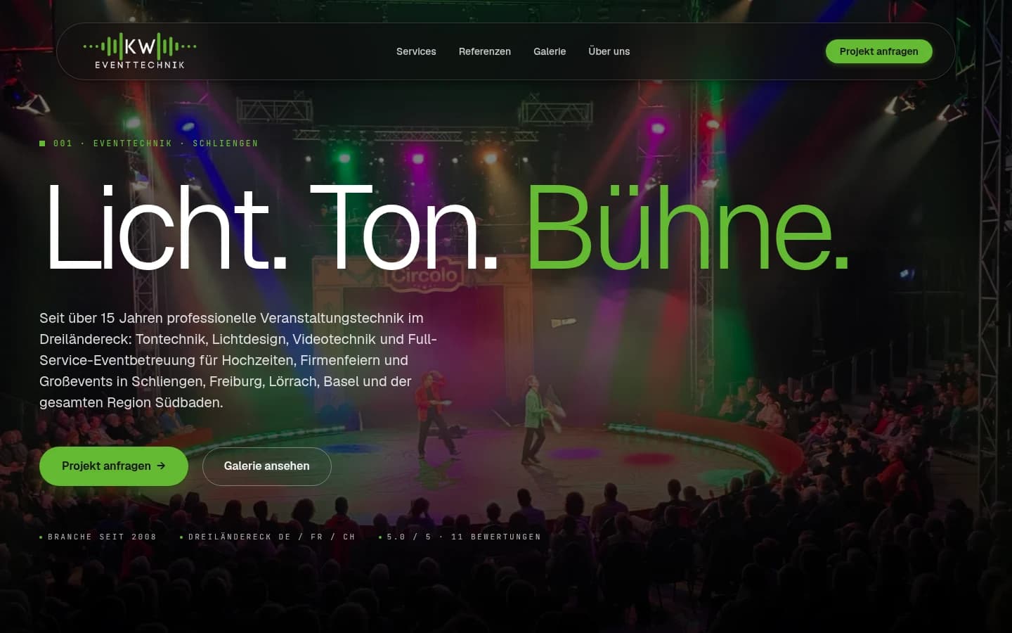 KW.Eventtechnik Website Vorschau – Cinematic Stage-Light Hero