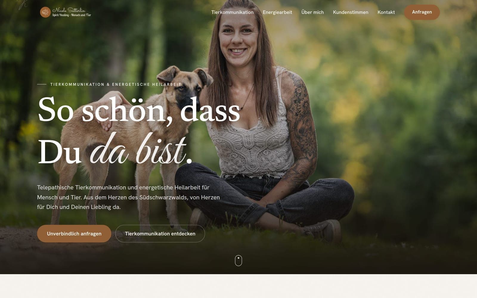 Spirit Healing Website Vorschau, Tierkommunikation und energetische Heilarbeit von Nicole Sütterlin im Südschwarzwald